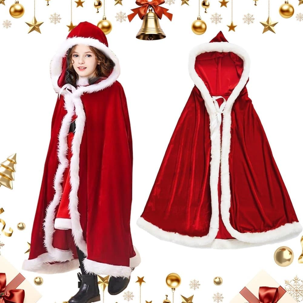 1 Red Christmas Cloak with Hood Santa Costume for Women, 60cm