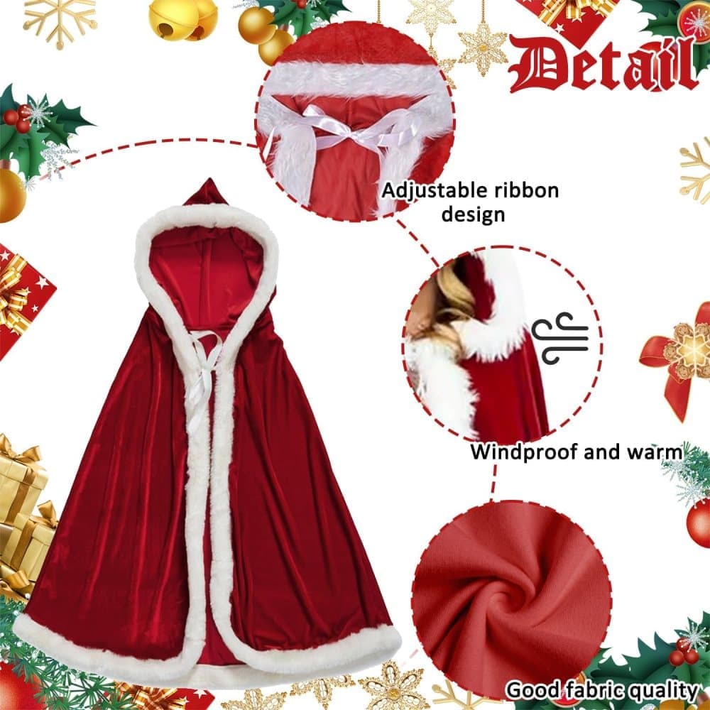 1 Red Christmas Cloak with Hood Santa Costume for Women, 60cm