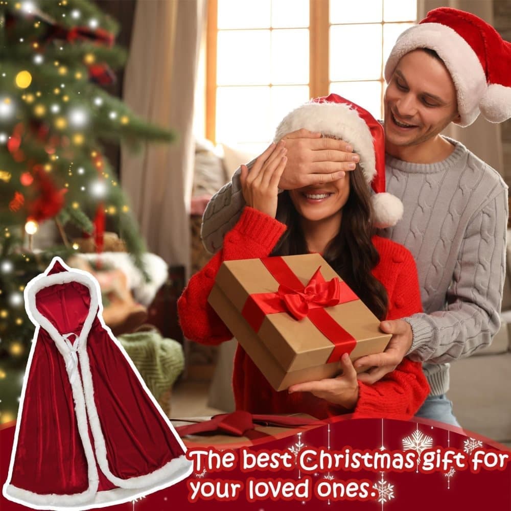 1 Red Christmas Cloak with Hood Santa Costume for Women, 60cm