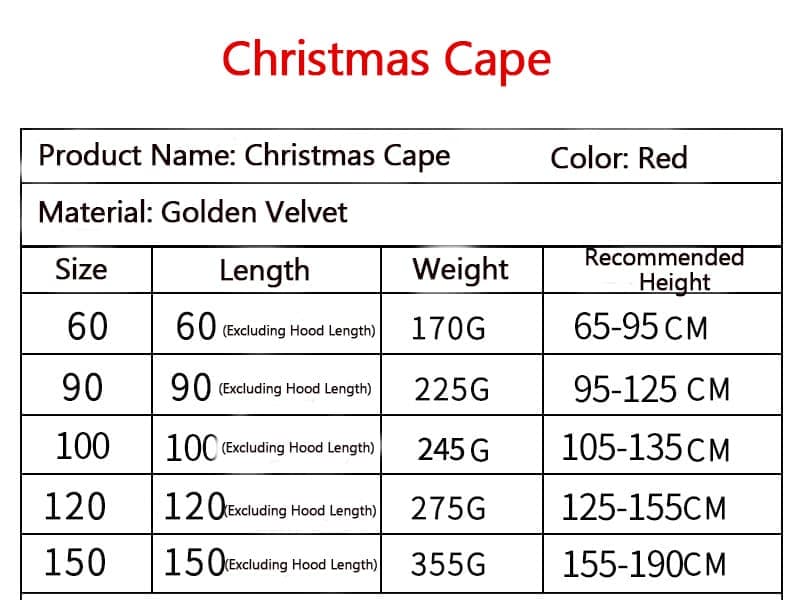 Red Christmas Cloak with Hood Santa Costume for Women, One Size, 120cm