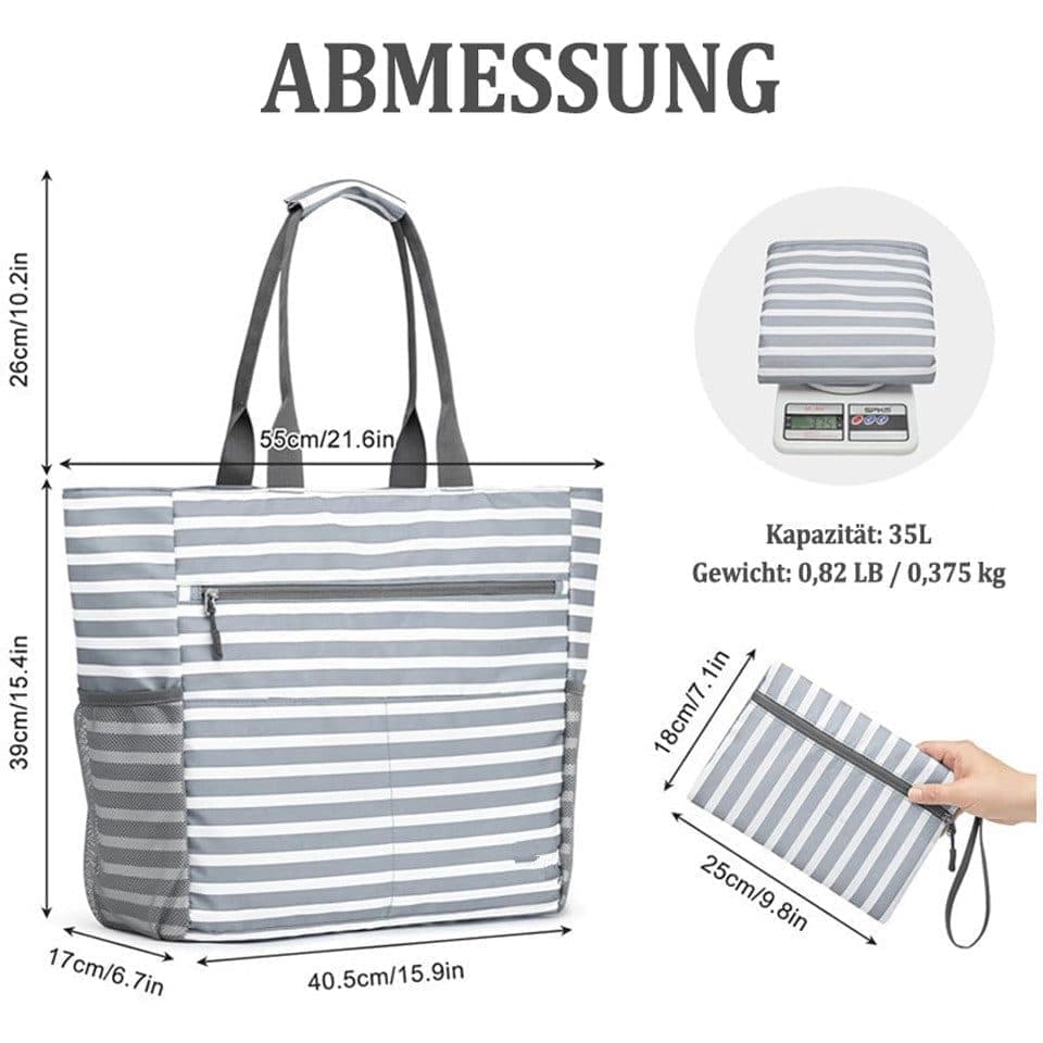 Large Capacity Waterproof Foldable Beach Bag for Shopping and Vacation, Black, Multifunctional Shoulder Bag