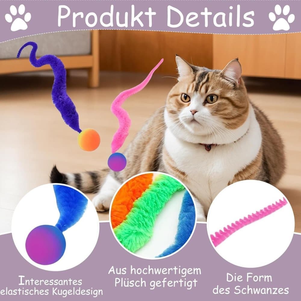 6-Pack Cat Toy, Colorful Interactive Balls with Tail for Play & Exercise