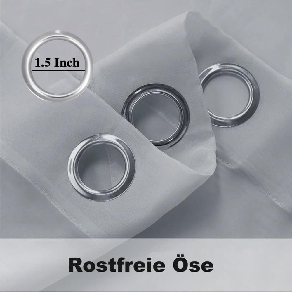 1 Pair Water Resistant Sheer Outdoor Eyelet Curtains, 132 cm × 183 cm, Gray