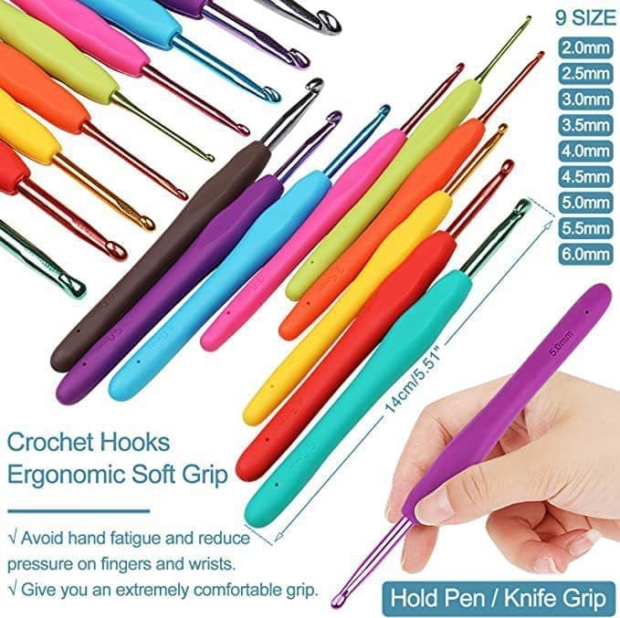 58-piece crochet hook set with yarn and bag for beginners, 10 sizes, dark pink
