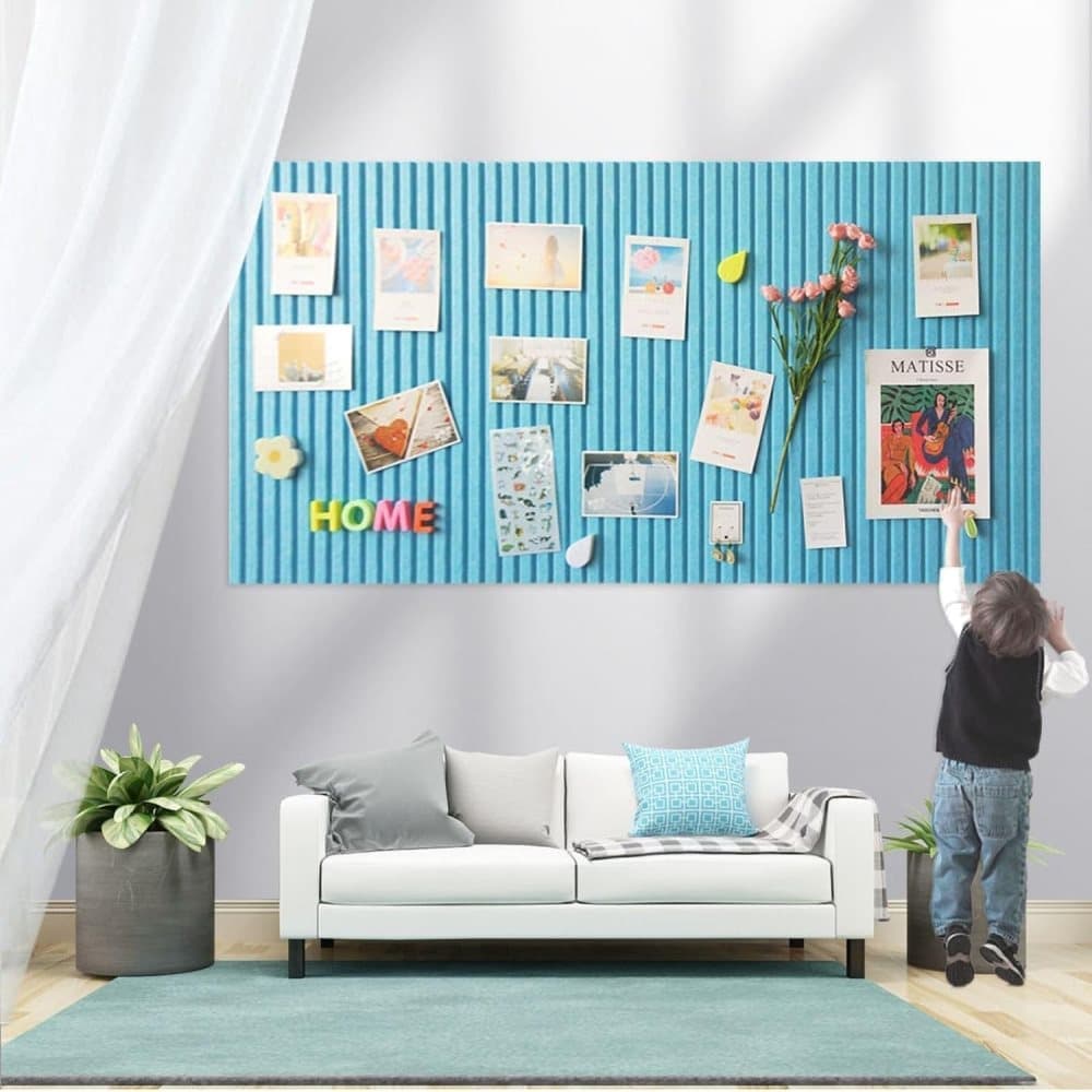 30x45cm Self-Adhesive Photo Board, Decorative Cork and Acoustic Wall Panel Bulletin Board for Photos and Messages, Compatible with Home and Office, Blue