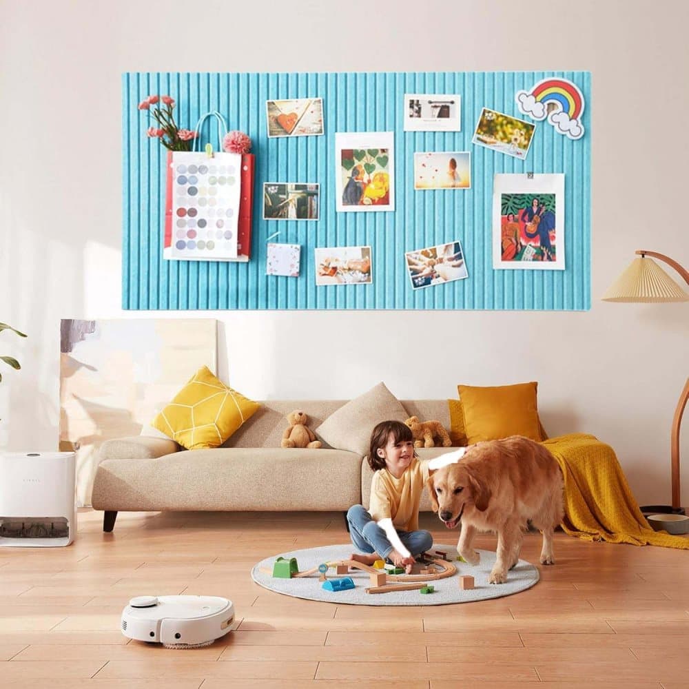 30x45cm Self-Adhesive Photo Board, Decorative Cork and Acoustic Wall Panel Bulletin Board for Photos and Messages, Compatible with Home and Office, Blue