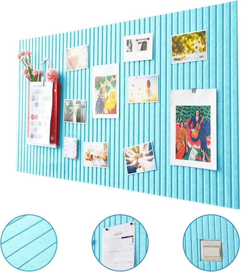 30x45cm Self-Adhesive Photo Board, Decorative Cork and Acoustic Wall Panel Bulletin Board for Photos and Messages, Compatible with Home and Office, Blue