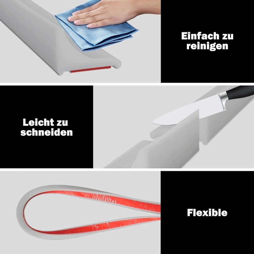 5 m Self-Adhesive Shower Strip Water Barrier, Transparent, with Self-Adhesive Strip, Multiple Colors and Lengths