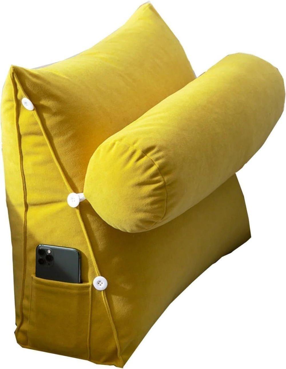 Adjustable Lumbar Support Cushion with Headrest for Office Chair, 45 x 45 x 20cm, Yellow