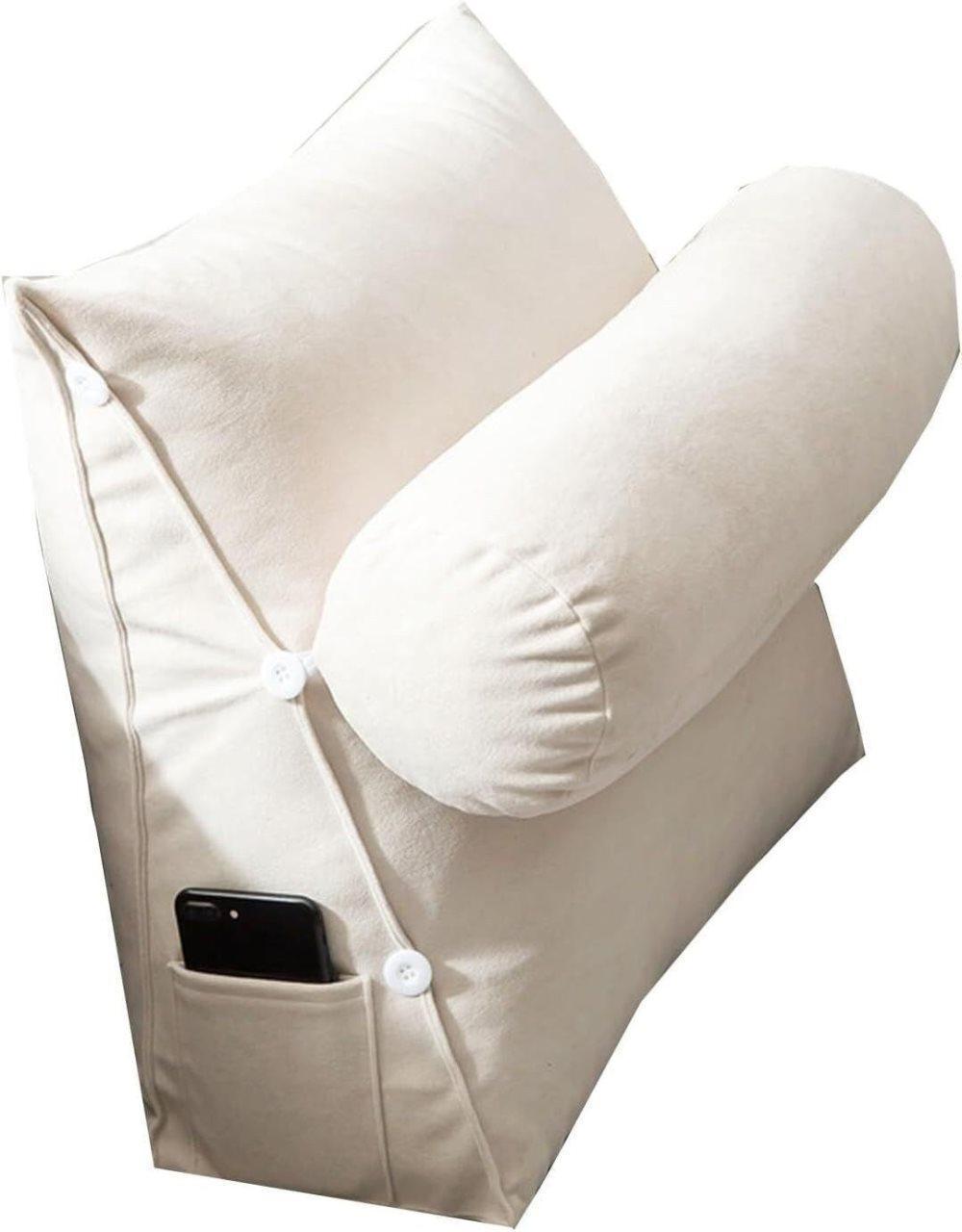 Adjustable Lumbar Support Cushion with Headrest for Office Chair, 45 x 45 x 20cm, White