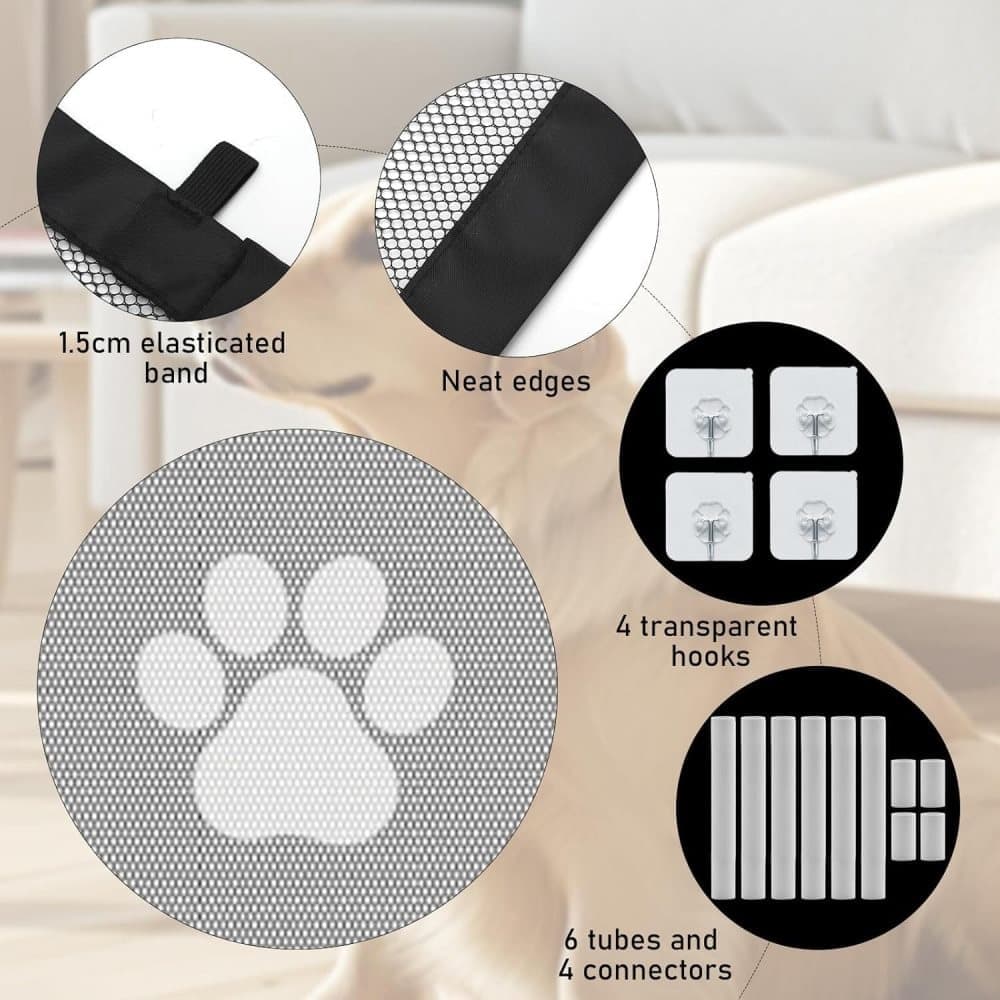 Portable Dog Gate Without Drilling Self-Adhesive Safety Gate with Paw Pattern, 110x78 cm