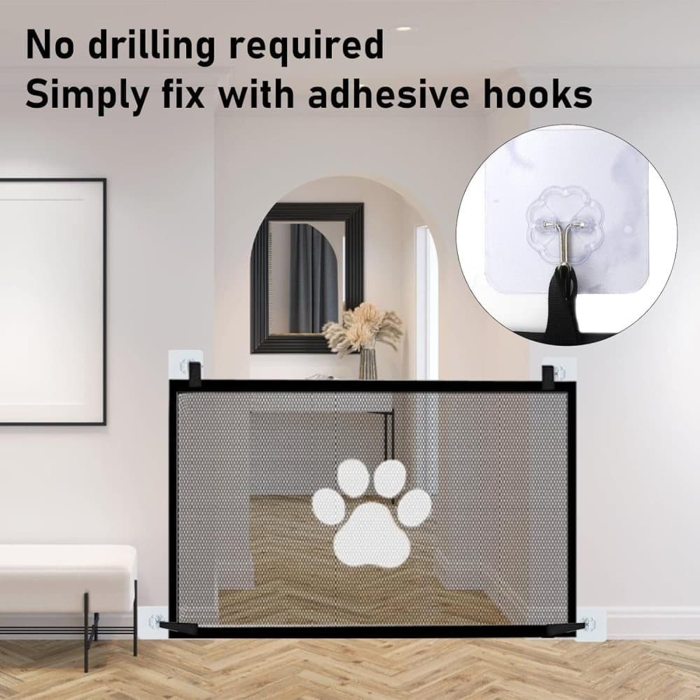 Portable Dog Gate Without Drilling Self-Adhesive Safety Gate with Paw Pattern, 110x78 cm