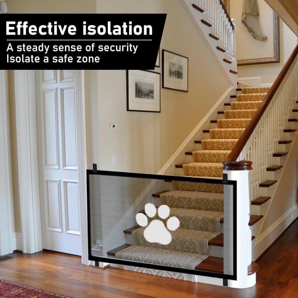 Portable Dog Gate Without Drilling Self-Adhesive Safety Gate with Paw Pattern, 110x78 cm