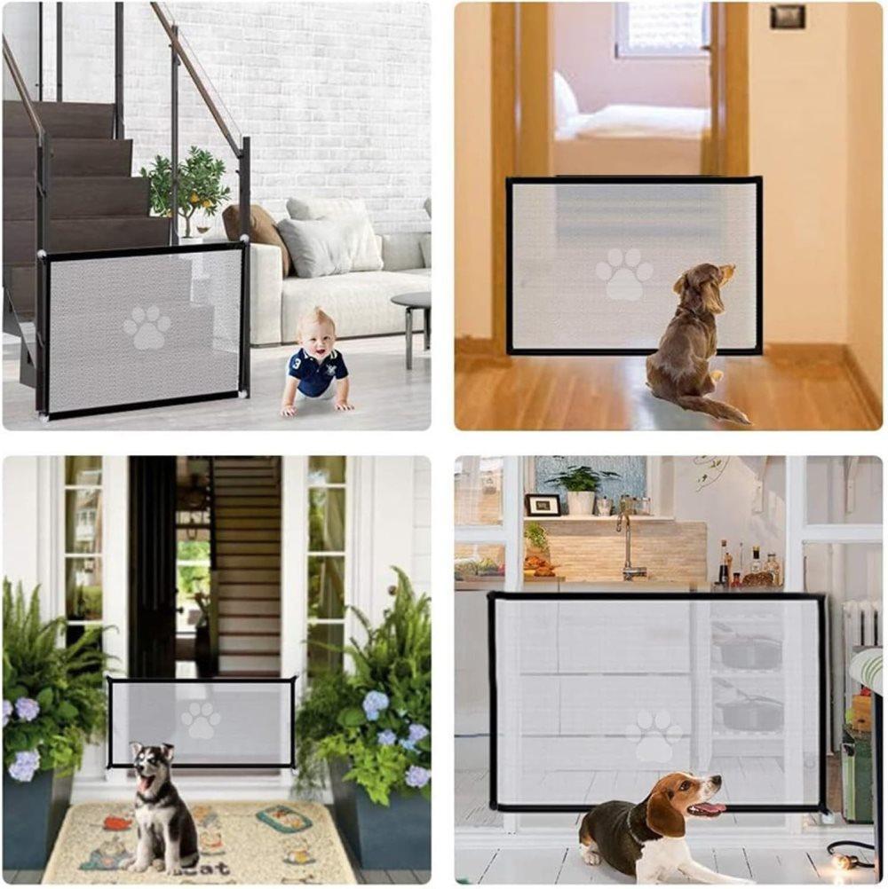 Portable Dog Gate Without Drilling Self-Adhesive Safety Gate with Paw Pattern, 110x78 cm