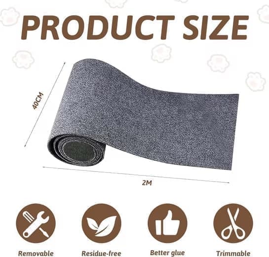 40cm x 200cm Self-Adhesive Cat Scratching Board, Wall and Sofa Protector, DIY Corner Mat for Cats, Dark Gray