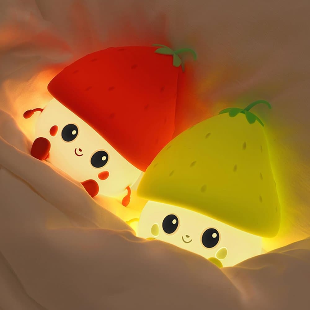 Sweet Strawberry LED Night Light Dimmable USB Rechargeable for Kids, Silicone, Green