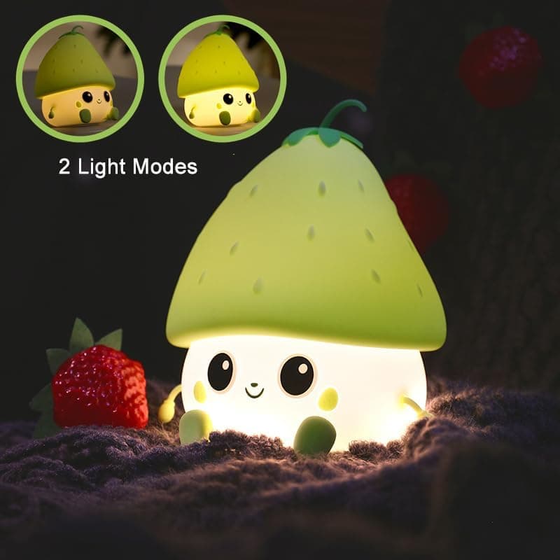 Sweet Strawberry LED Night Light Dimmable USB Rechargeable for Kids, Silicone, Green