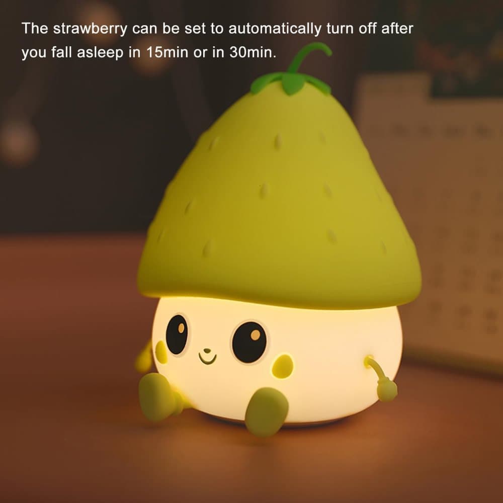 Sweet Strawberry LED Night Light Dimmable USB Rechargeable for Kids, Silicone, Green