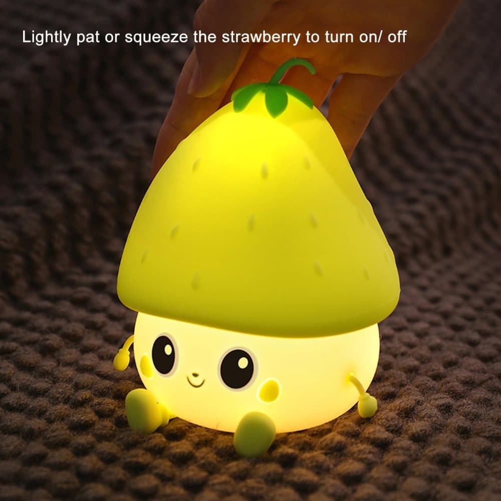 Sweet Strawberry LED Night Light Dimmable USB Rechargeable for Kids, Silicone, Green