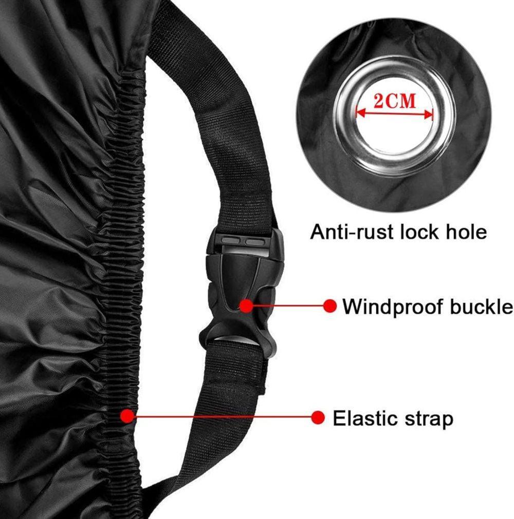 Waterproof Motorcycle Cover with Reflective Strips and Lock Holes, Black, with Storage Bag