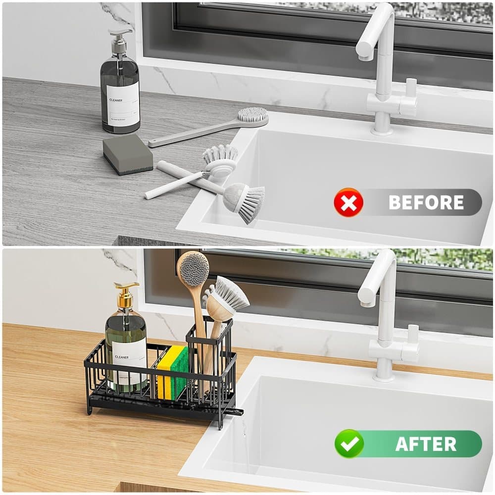 Stainless Steel Sink Rack Drain Organizer, compatible with most sinks, Gray