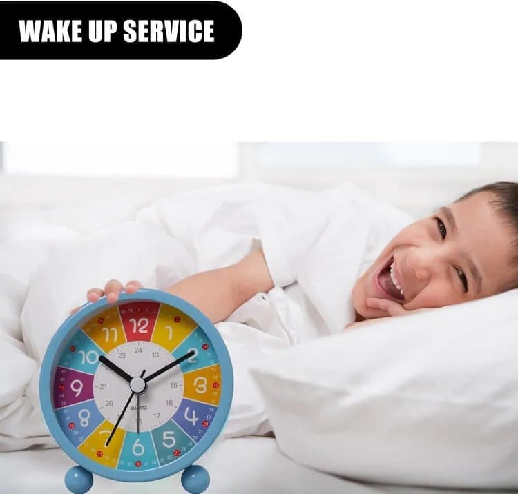 Silent Alarm Clock with Night Light for Children, Round, 8cm, Blue