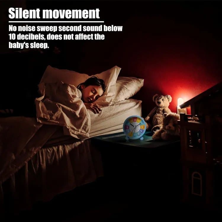 Silent Alarm Clock with Night Light for Children, Round, 8cm, Blue