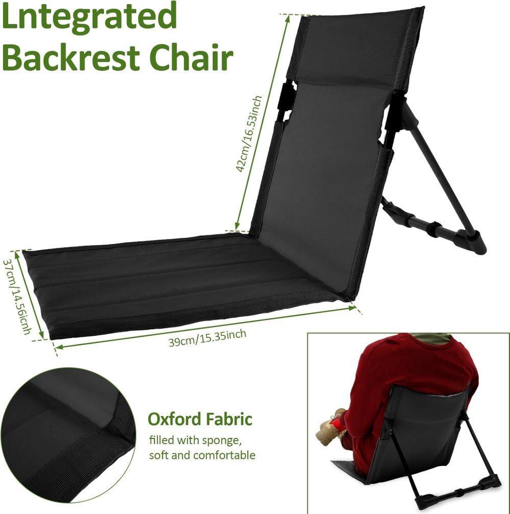 Foldable Beach Chair with Storage Bag, Collapsible Sun Lounger, Lightweight Camping Chair, Black