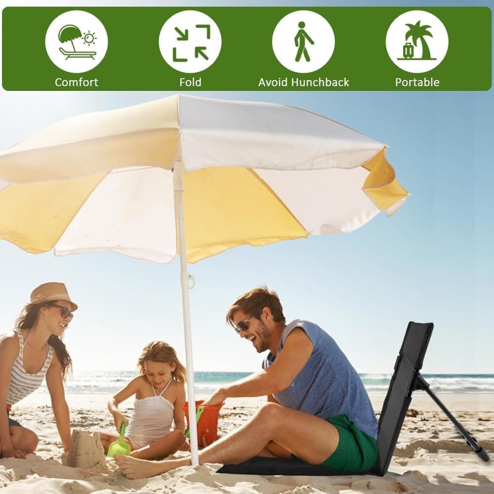 Foldable Beach Chair with Storage Bag, Collapsible Sun Lounger, Lightweight Camping Chair, Black