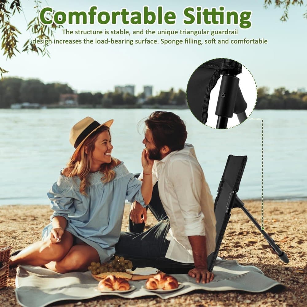 Foldable Beach Chair with Storage Bag, Collapsible Sun Lounger, Lightweight Camping Chair, Black