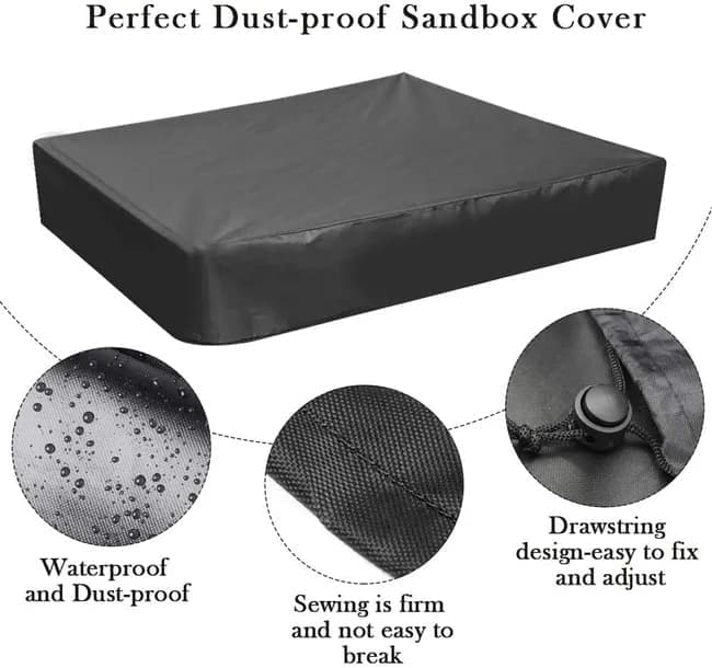 Waterproof Sandbox Cover 120x120cm, Black, Oxford Fabric UV Protection Dustproof with Drawstring, Portable for Garden Pool Furniture