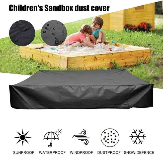 Waterproof Sandbox Cover 120x120cm, Black, Oxford Fabric UV Protection Dustproof with Drawstring, Portable for Garden Pool Furniture