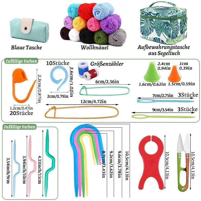 87-piece Crochet Hook Set for Beginners with Yarn and Knitting Accessories, Includes Crochet Bag, Ergonomic Crochet Hooks