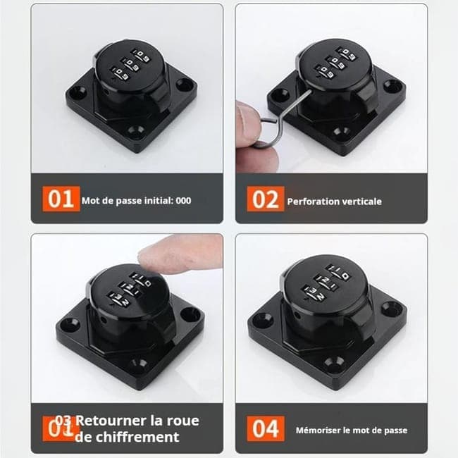 3-Digit Keyless Cabinet Lock with Knob, Durable Stainless Steel, Compatible with Wooden Boxes and Cabinets, Black