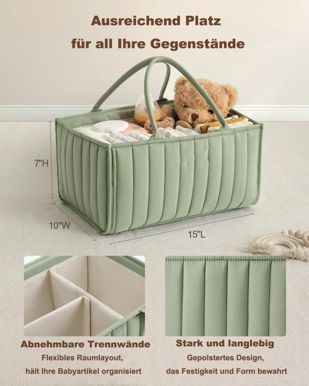 Breathable Water Resistant Baby Diaper Storage Basket Large Capacity Multifunctional for Home and Travel, Green
