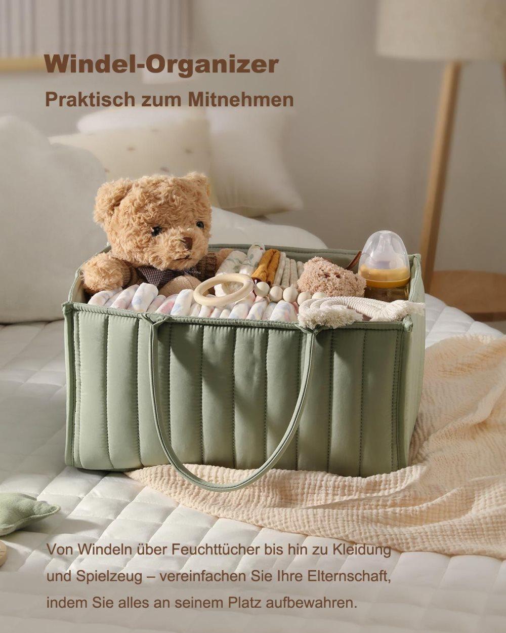 Breathable Water Resistant Baby Diaper Storage Basket Large Capacity Multifunctional for Home and Travel, Green