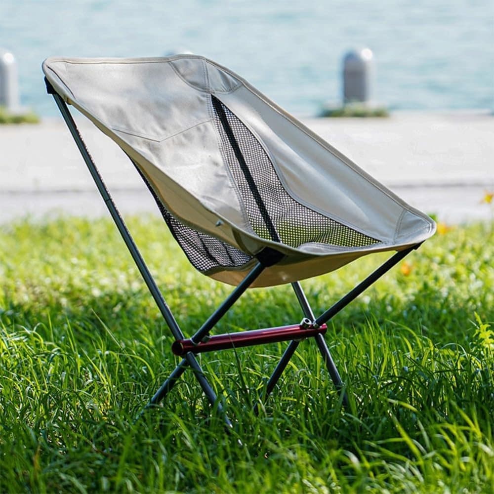 Lightweight Folding Camping Chair with Carry Bag, Padded Collapsible Sun Chair for Hiking, Portable and Comfortable, Beige