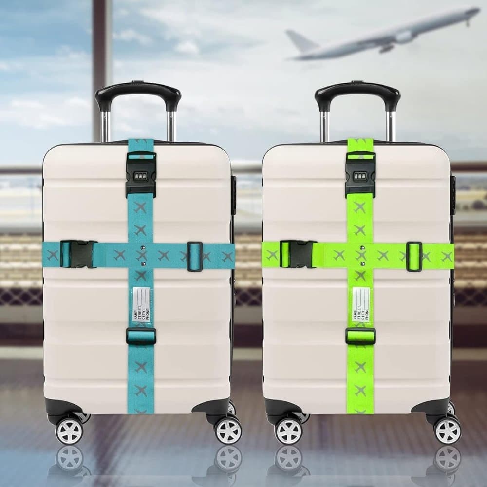 2-Pack Reflective Luggage Strap with Combination Lock for Suitcase, Green, Fits Most Sizes