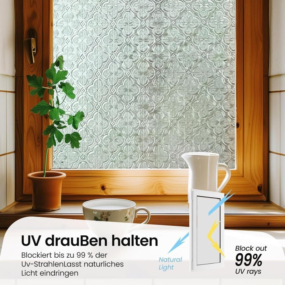 3D Window Film Self-Adhesive Privacy UV Heat Protection Decorative Reusable for Bathroom Home and Glass, 45cmx3m