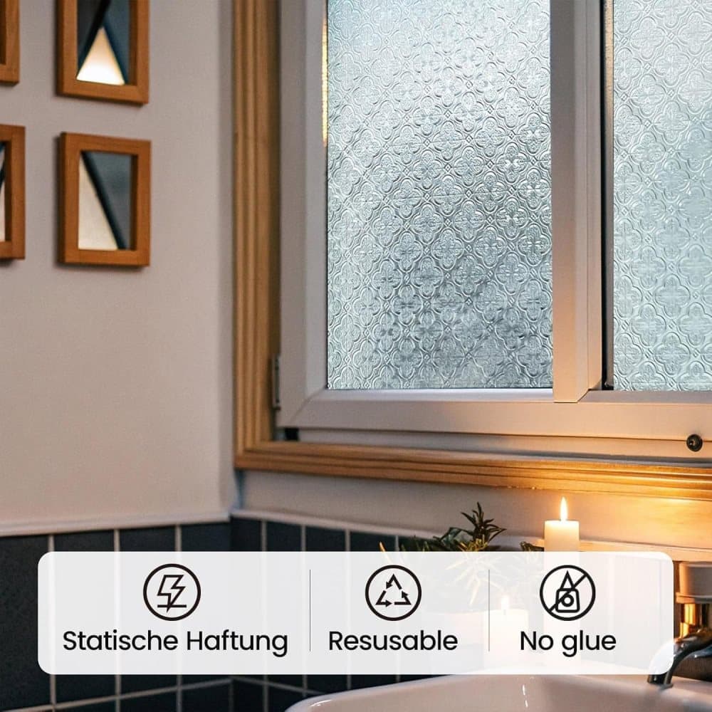3D Window Film Self-Adhesive Privacy UV Heat Protection Decorative Reusable for Bathroom Home and Glass, 45cmx3m