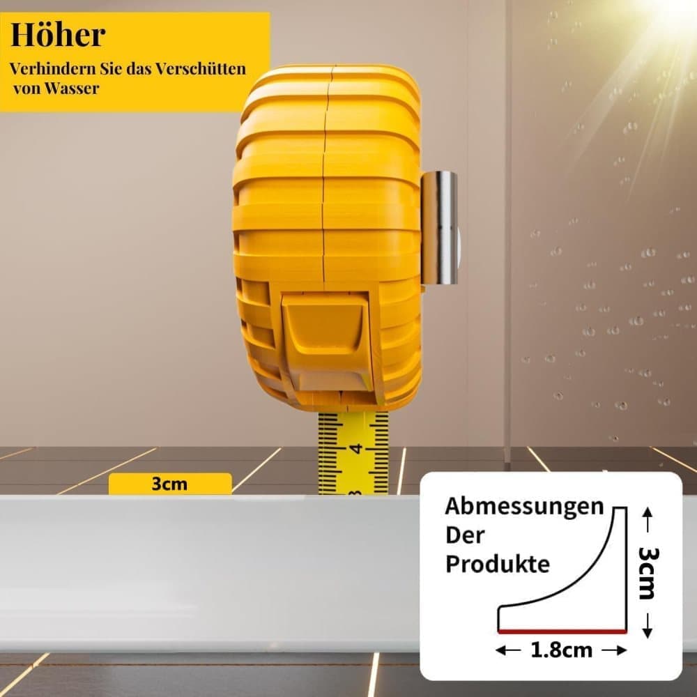 2M White 3cm High Flexible Silicone Shower Threshold Water Barrier, Waterproof Strip to Prevent Splashes