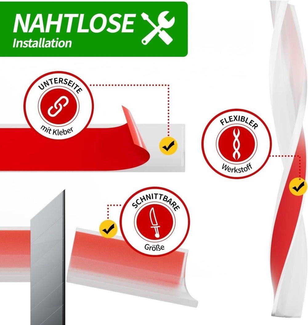 2M White 3cm High Flexible Silicone Shower Threshold Water Barrier, Waterproof Strip to Prevent Splashes