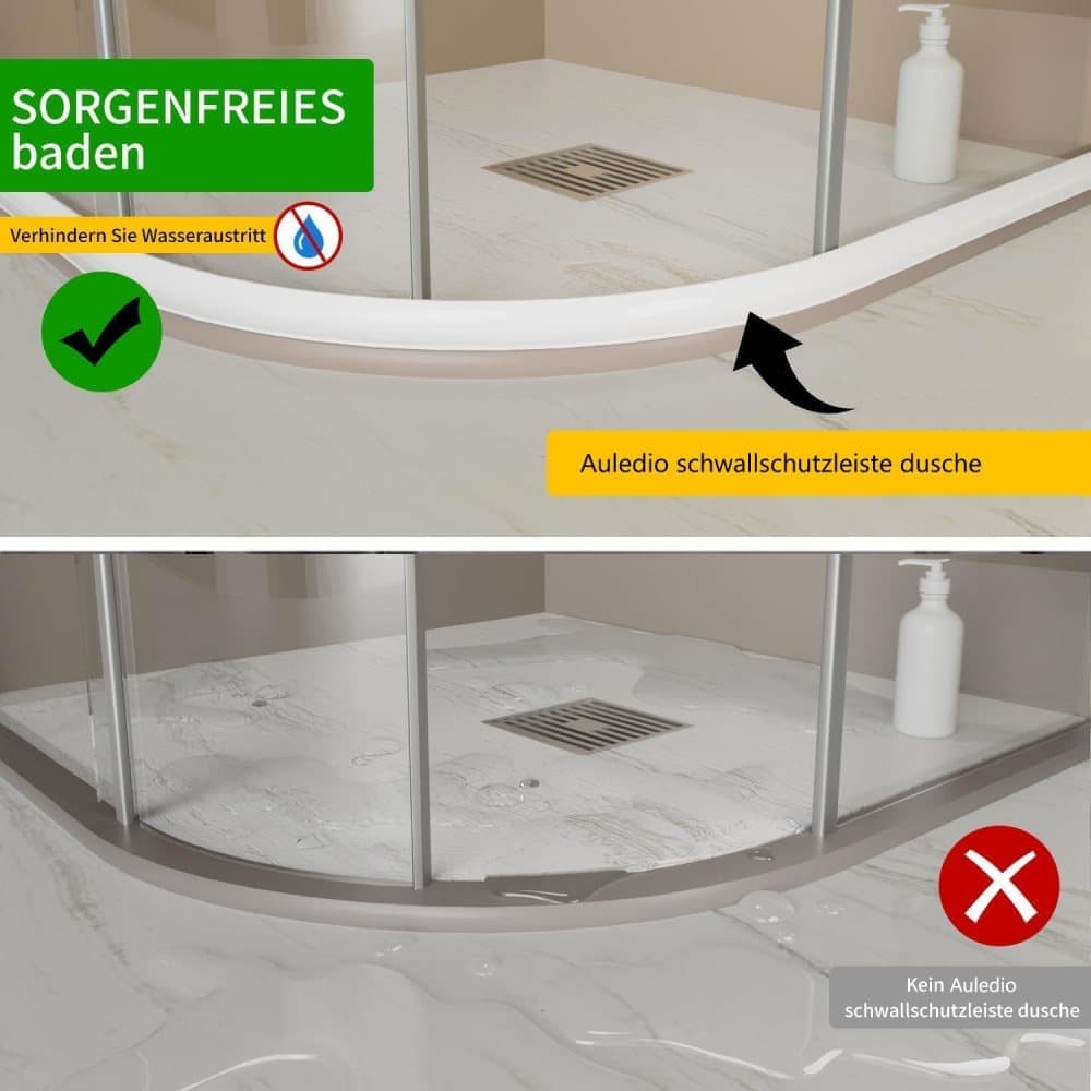 2M White 3cm High Flexible Silicone Shower Threshold Water Barrier, Waterproof Strip to Prevent Splashes