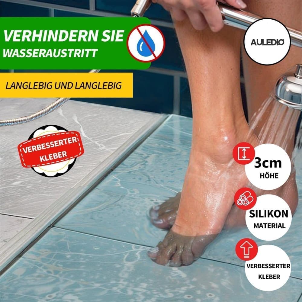 2M White 3cm High Flexible Silicone Shower Threshold Water Barrier, Waterproof Strip to Prevent Splashes