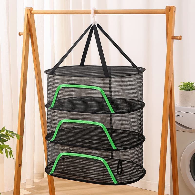 3 Layer Hanging Drying Net with Zipper, Foldable Garden Drying Net for Plants Seeds and Fish, 40x60cm