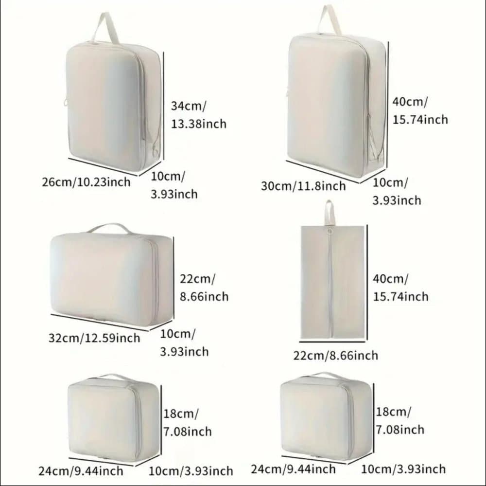 6-Piece Waterproof Travel Storage Bags Organizer for Suitcase, Gray, Compatible with Travel and Vacation