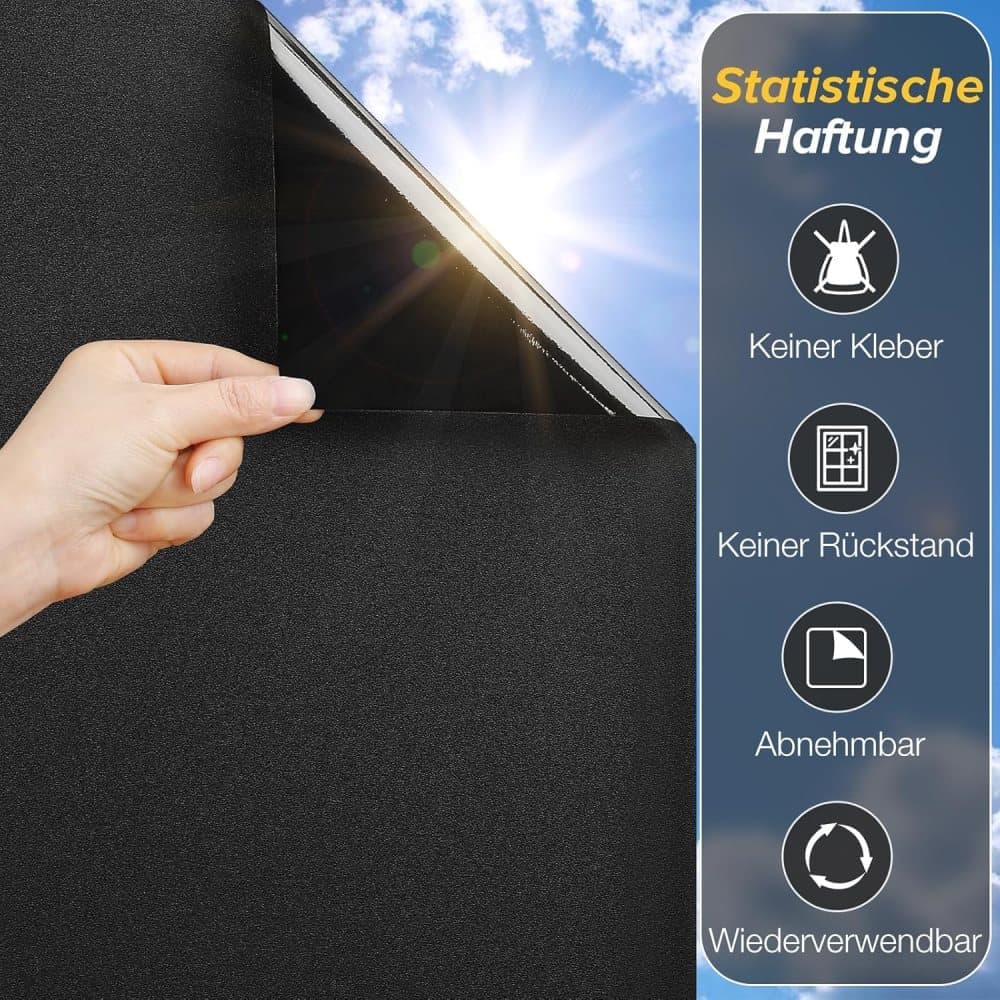 Frosted self-adhesive window film for privacy UV protection opaque for bathrooms and offices, 50cmx3m, Black