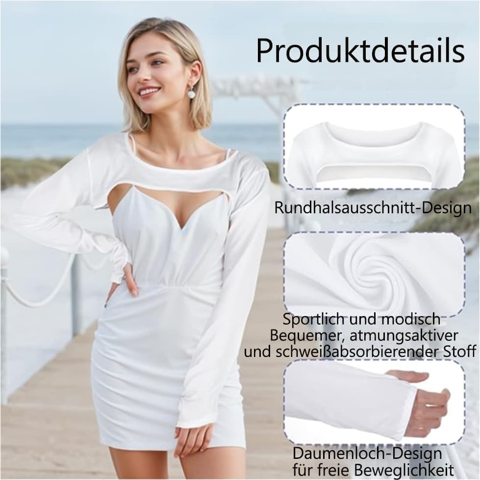 Breathable Quick-Dry Arm Warmers with Shoulder Protection and Thumb Holes, White