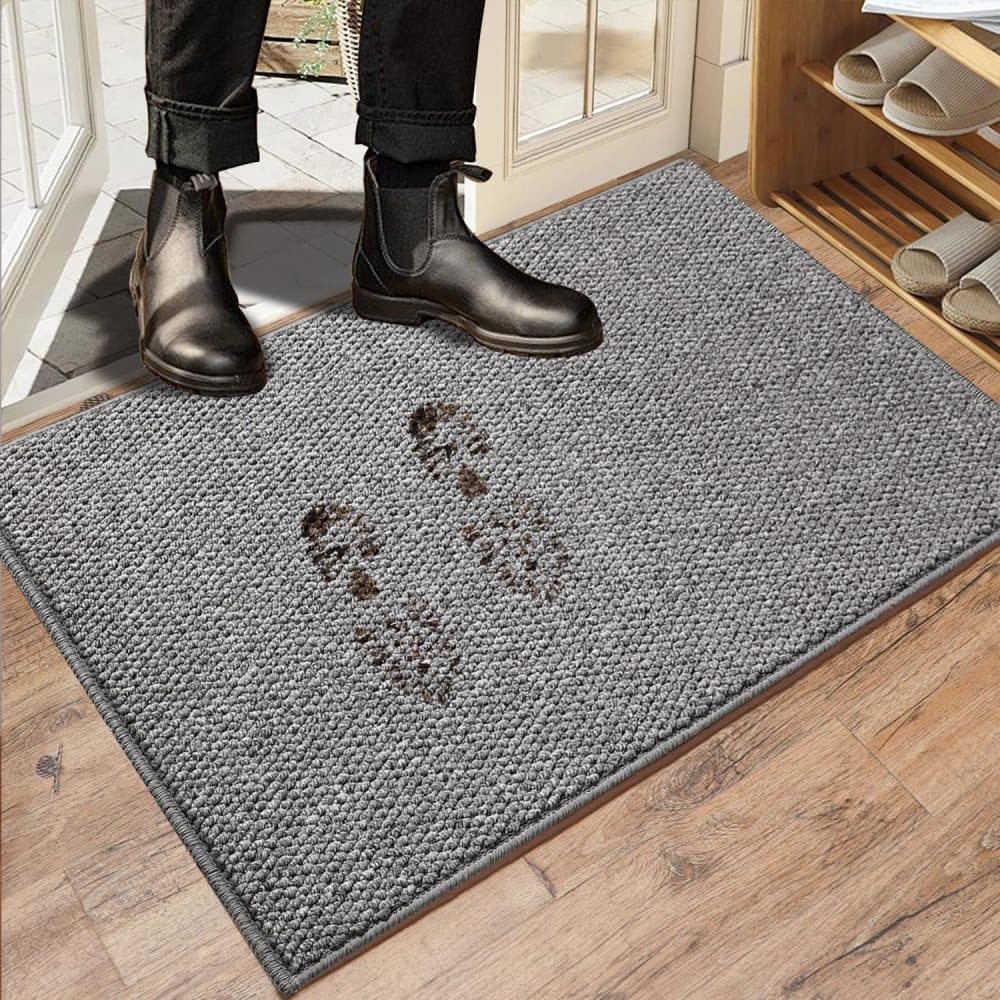 Non-Slip Jute-Like Doormat for Indoor Outdoor Use, Dust-Resistant Quick-Absorbing Welcome Mat, 40x60cm, Gray