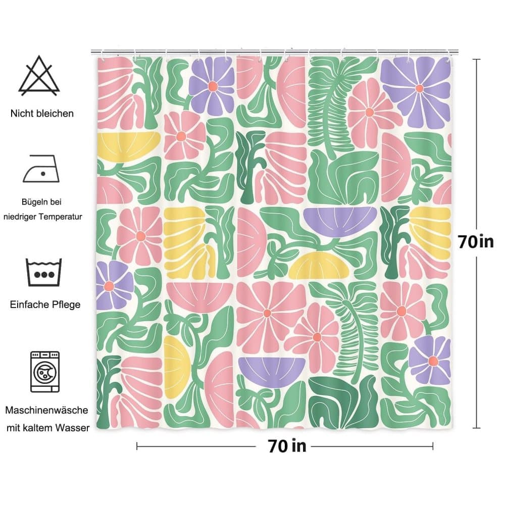 Bohemian Shower Curtain 180x180 cm, Multicolored Abstract Floral Pattern Retro Patchwork Geometric Plants, Includes 12 Hooks